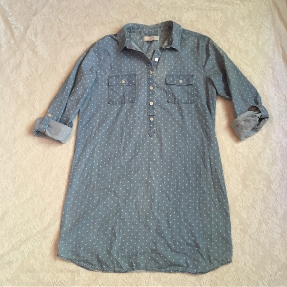 Loft oversized polka dot chambray shirt dress - Picture 2 of 8
